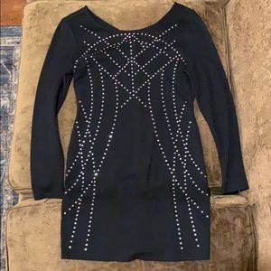 Black long sleeved embellished body con dress